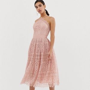 ASOS design lace midi dress with pinny bodice